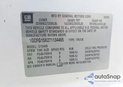 2007 Chevrolet Express Work Van z USA, uszkodzony, nr VIN 1GCFG15X271134465